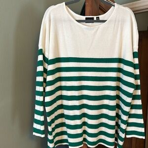 Green and white striped sweater 2X
